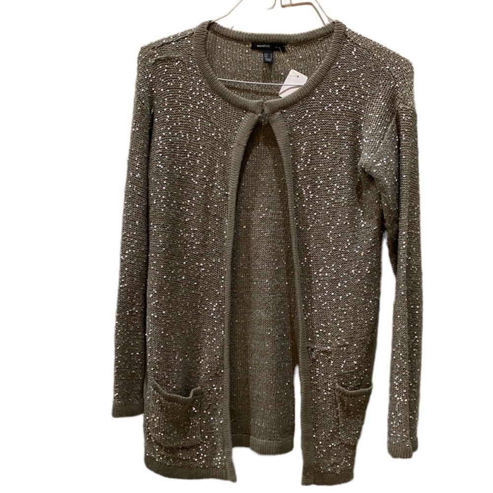 Mango Cardigan Sweater Gray with Sparkle Size M